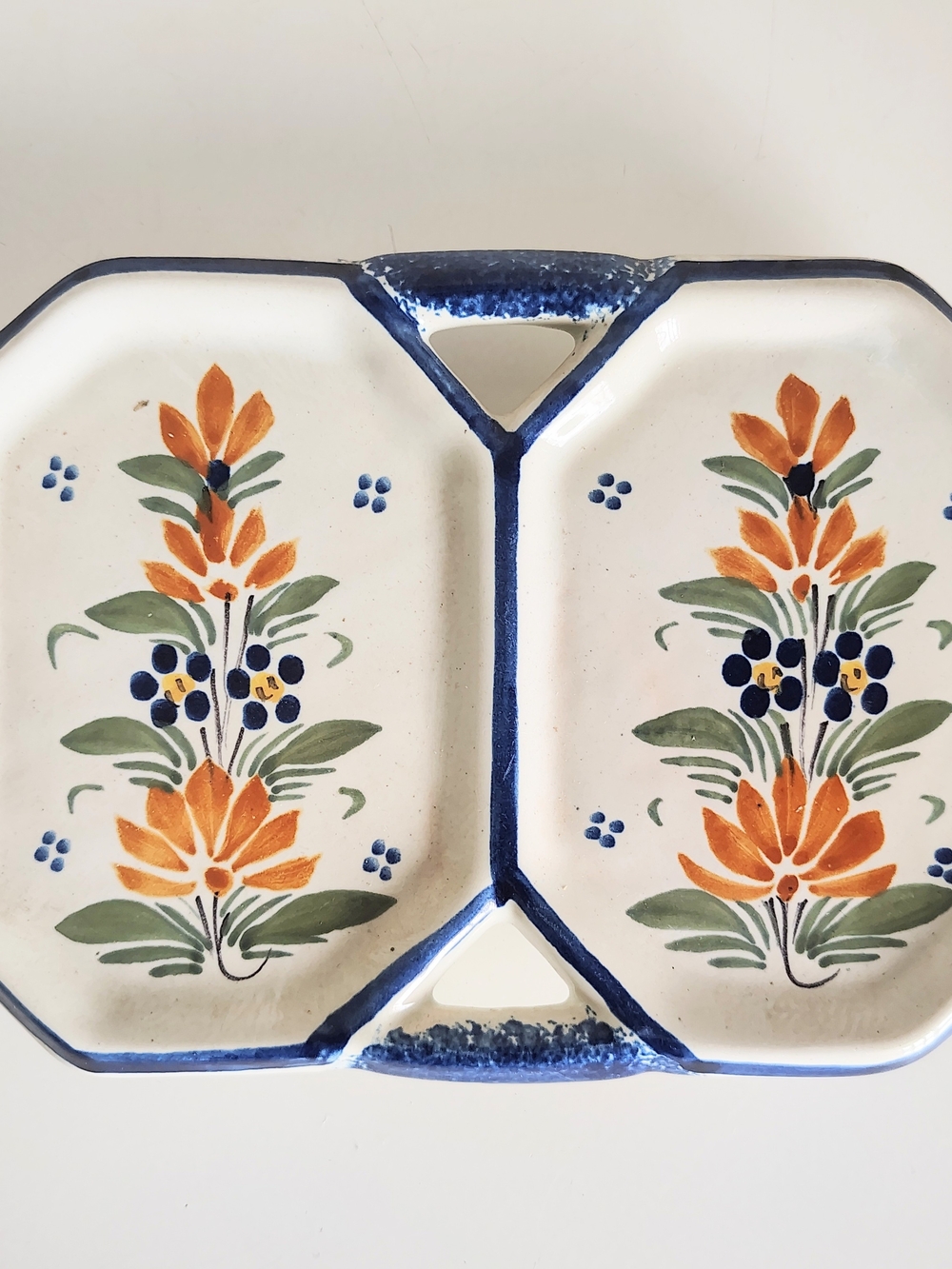 Vintage Henriot Quimper Floral Divided Tray Rare